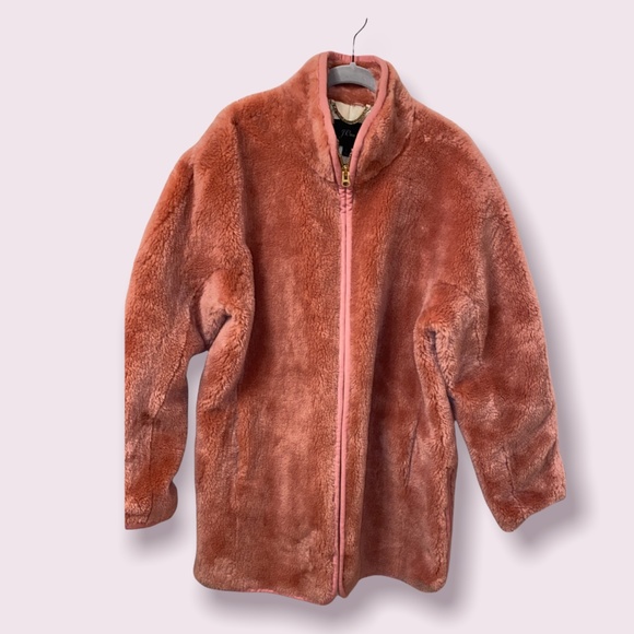 J. Crew faux fur teddy pink coat jacket size L - Picture 7 of 8